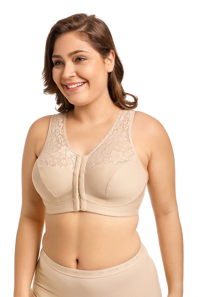 SS Online Trading - SSHK Shop - Plus size front closure full cup wireless racerback non-padded lace bras