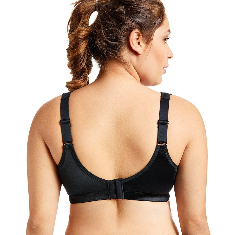 Plus size high impact full cup racerback wireless non-padded sports bra (36-46, C-F)