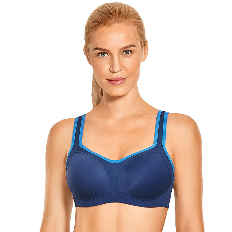 SYROKAN Womens Sports Bra Front Adjustable High Impact Support Padded  Wireless Racerback Plus Size Running Bra Leather