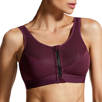 High Impact Wireless Cross Back Support Front Zip Sports Bra (Dark Red, Beige and White) - Find Ultimate Comfort and Support for Your Active Lifestyle