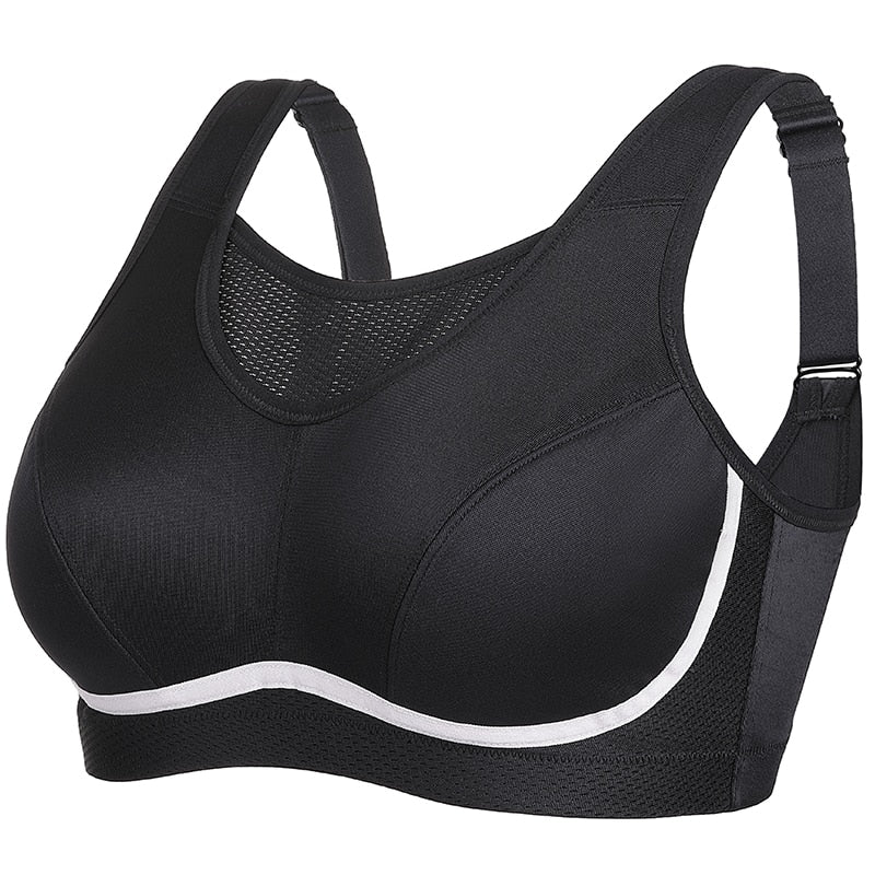 Plus size high impact full cup racerback wireless non-padded sports bra (36-46, C-F)