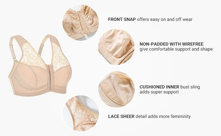 SS Online Trading - SSHK Shop - Plus size front closure full cup wireless racerback non-padded lace bras