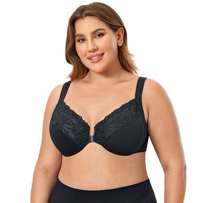 Front closure floral lace full cup non-padded underwired bra (Size 34/75 - 48/105, C-F)