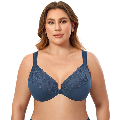 Front closure floral lace full cup non-padded underwired bra (Size 34/75 - 48/105, C-F)