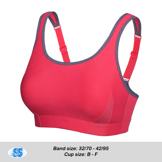 Plus size high impact quick dry lightly padded racerback wireless sports bra (size 32/70-42/95, B-F)