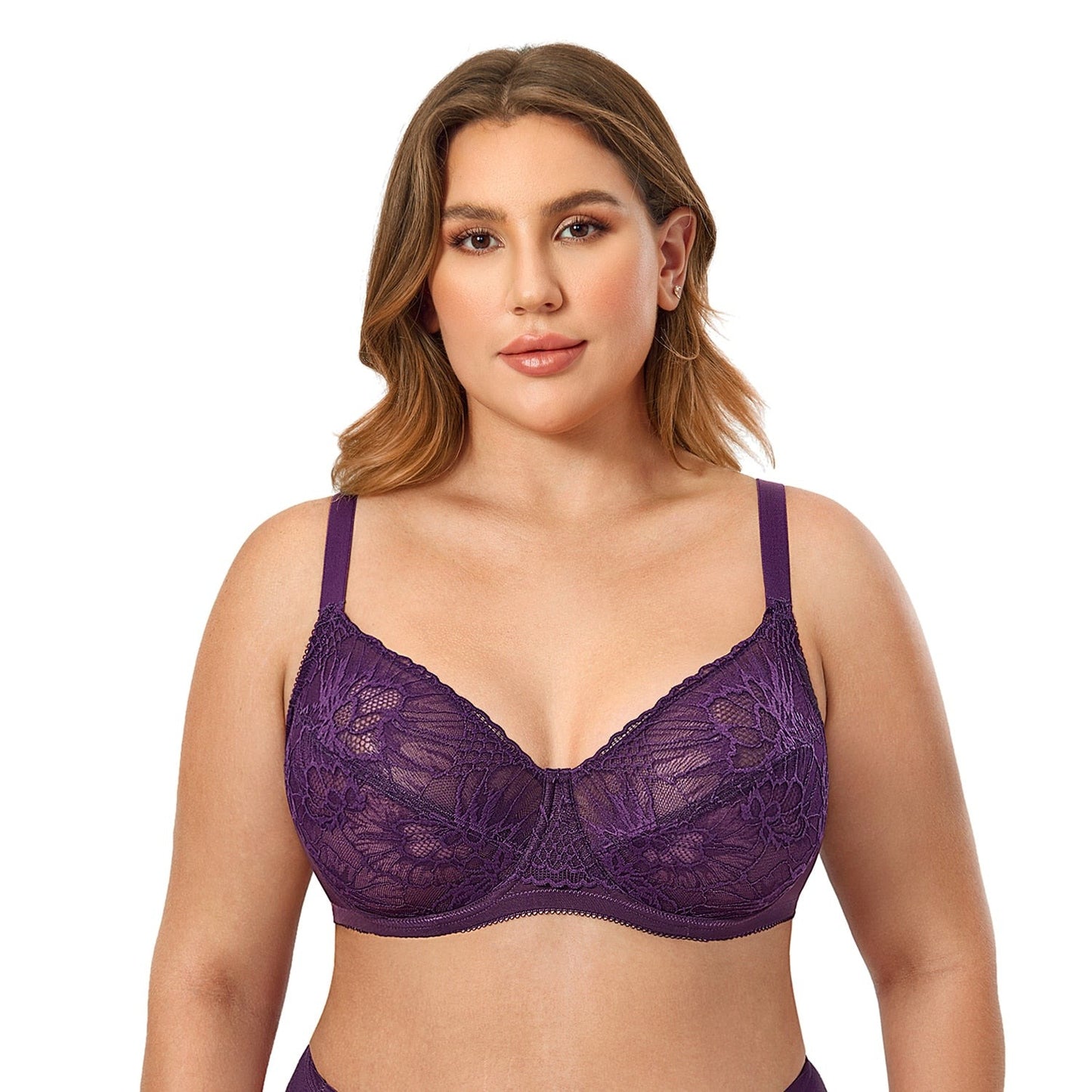 TOWED22 Womens Wireless Bra,Women's Plus Size Full Coverage Unlined  Underwire Lace Bra Purple,44E 